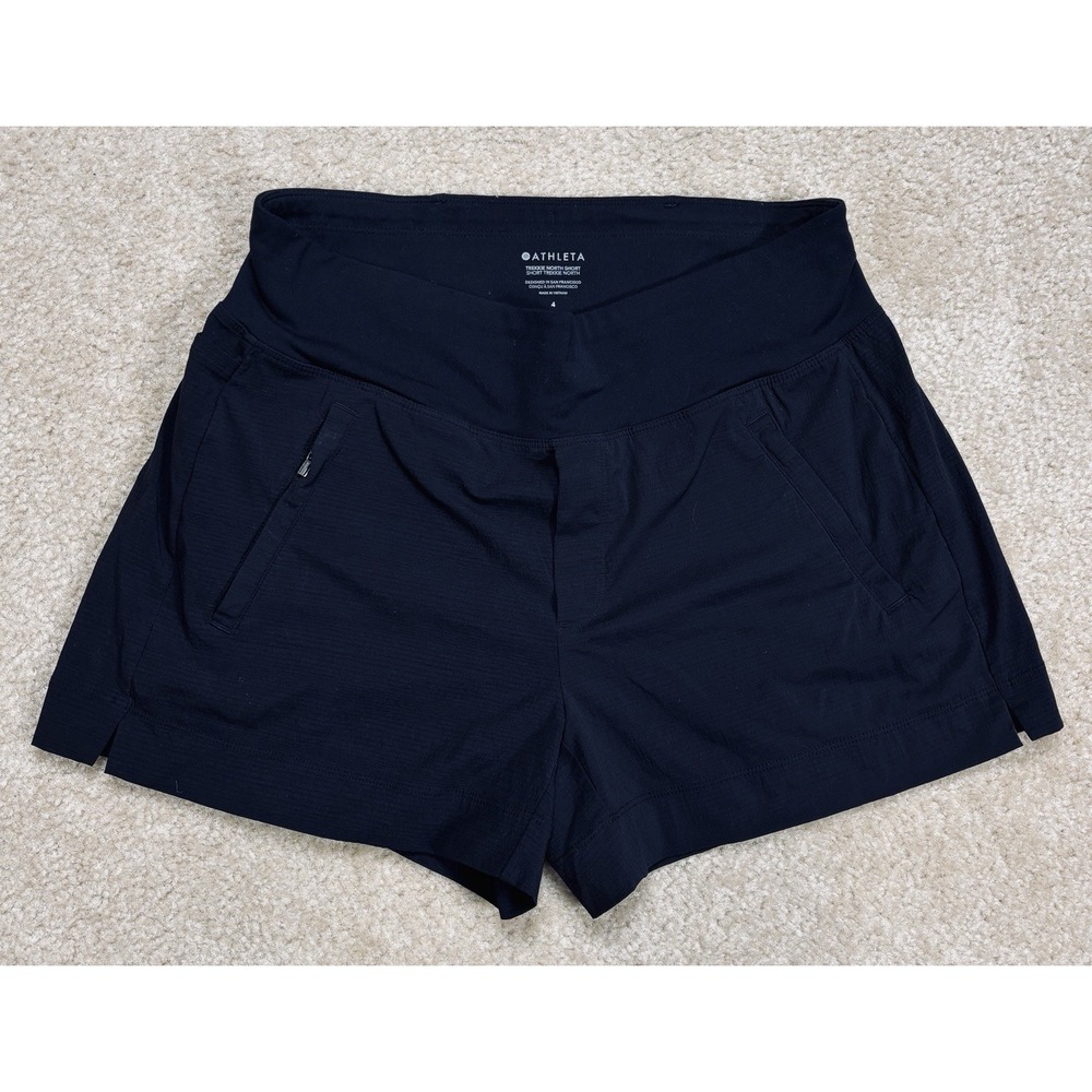 Athleta Trekkie North Shorts Womens 4 Black Zip Pockets Athletic Hiking 3.5 In.